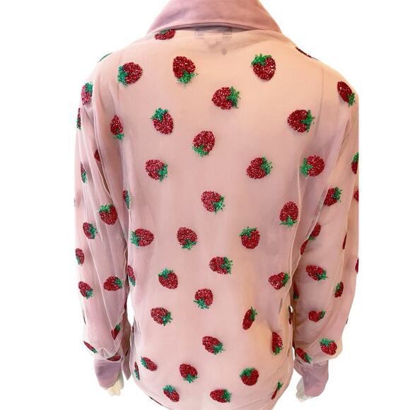 Lirika Matoshi Strawberry Button Down Sheer Shirt Glitter Pink Small - Picture 5 of 11